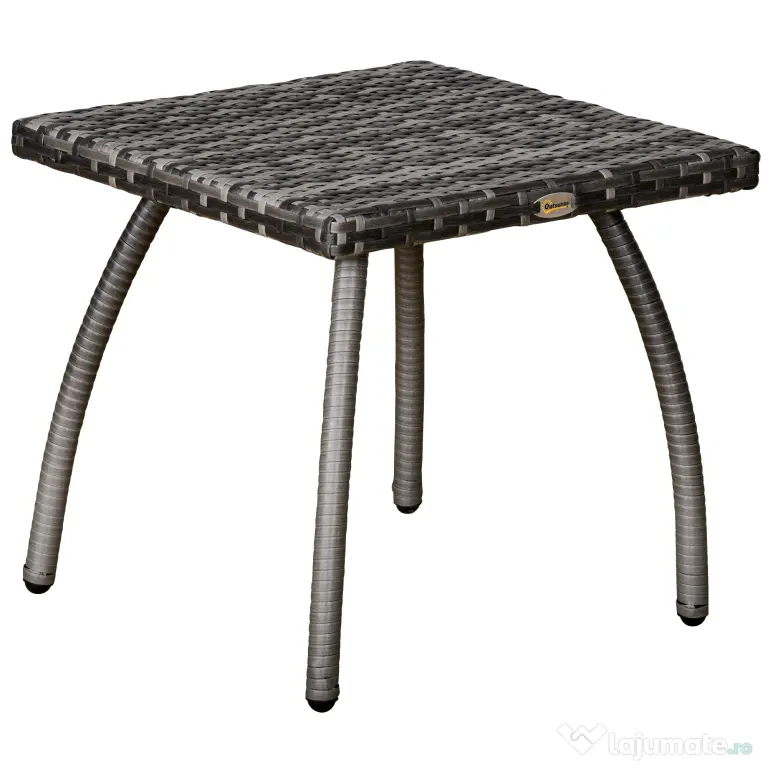 Masa Outsunny din Ratan sintetic pentru Exterior, Gradina, Terasa Impermeabilă Gri 45x45x44cm | Aosom Romania