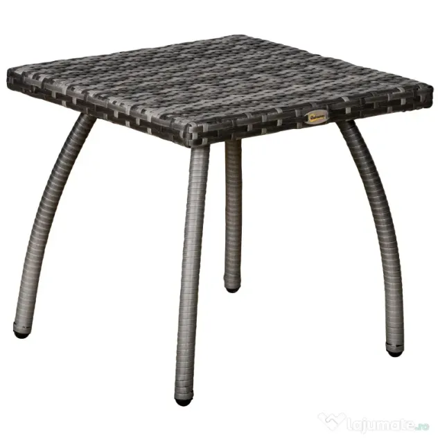 Masa Outsunny din Ratan sintetic pentru Exterior, Gradina, Terasa Impermeabilă Gri 45x45x44cm | Aosom Romania