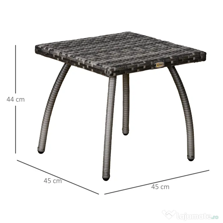 Masa Outsunny din Ratan sintetic pentru Exterior, Gradina, Terasa Impermeabilă Gri 45x45x44cm | Aosom Romania