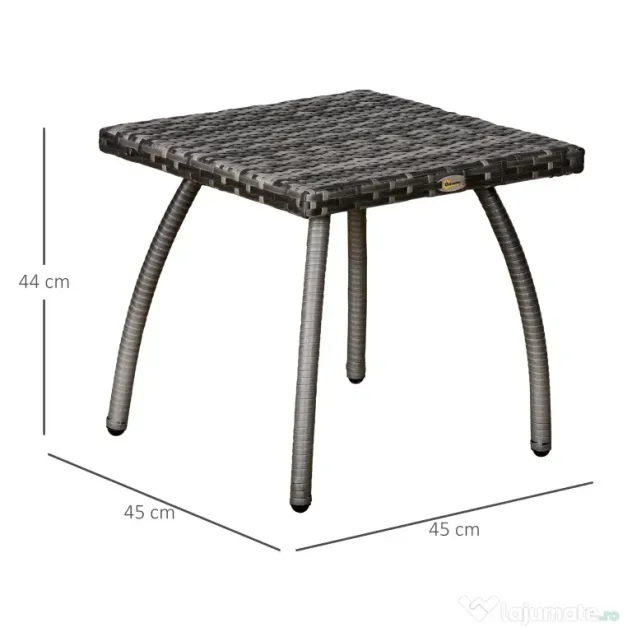 Masa Outsunny din Ratan sintetic pentru Exterior, Gradina, Terasa Impermeabilă Gri 45x45x44cm | Aosom Romania
