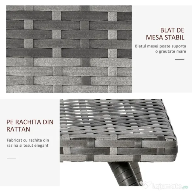 Masa Outsunny din Ratan sintetic pentru Exterior, Gradina, Terasa Impermeabilă Gri 45x45x44cm | Aosom Romania