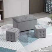 Cufăr Multifuncțional pentru Depozitare HOMCOM, Pouf din catifea, Gri perlă | Aosom Romania 