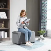 Cufăr Multifuncțional pentru Depozitare HOMCOM, Pouf din catifea, Gri perlă | Aosom Romania 