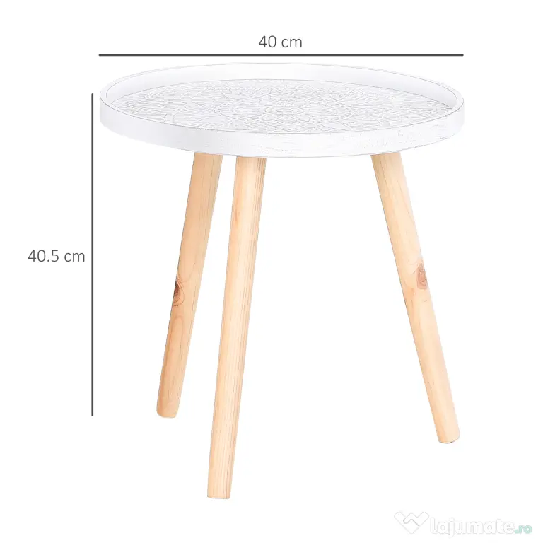 Masuta de Salon Moderna Rotunda HOMCOM, Masuta de Cafea cu Margine Ridicata si Trei Picioare, pentru Camera si Sufragerie, din Lemn Alb si Auriu