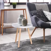 Masuta de Salon Moderna Rotunda HOMCOM, Masuta de Cafea cu Margine Ridicata si Trei Picioare, pentru Camera si Sufragerie, din Lemn Alb si Auriu
