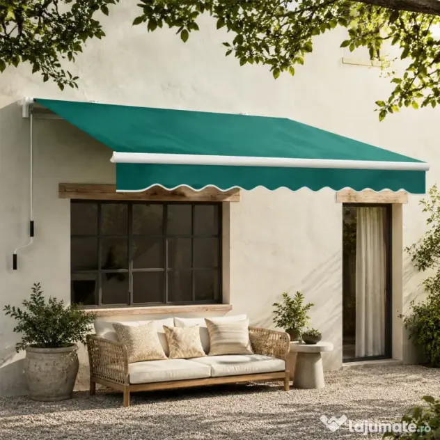 Copertina Soare Retractabila cu Manivela, Outsunny, Metal si Aluminiu, Verde, 400x250cm | Aosom Romania