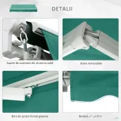 Copertina Soare Retractabila cu Manivela, Outsunny, Metal si Aluminiu, Verde, 400x250cm | Aosom Romania
