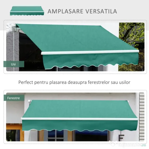 Copertina Soare Retractabila cu Manivela, Outsunny, Metal si Aluminiu, Verde, 400x250cm | Aosom Romania