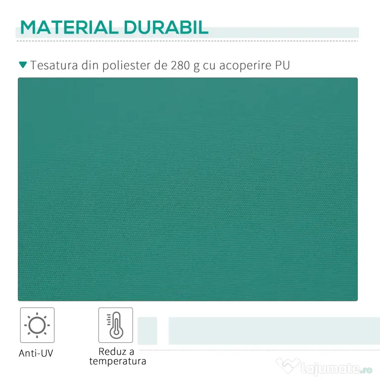 Copertina Soare Retractabila cu Manivela, Outsunny, Metal si Aluminiu, Verde, 400x250cm | Aosom Romania