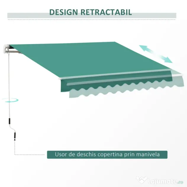 Copertina Soare Retractabila cu Manivela, Outsunny, Metal si Aluminiu, Verde, 400x250cm | Aosom Romania