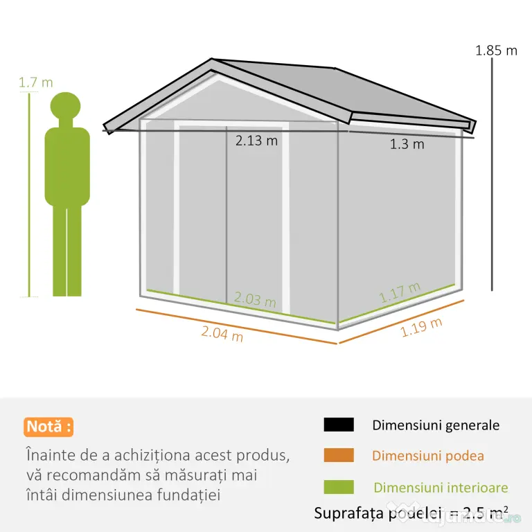 Outsunny Magazie de Grădină pentru Unelte din Tablă de Oțel cu Uși Culisante, 213x130x185 cm, Verde | Aosom Romania