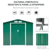 Outsunny Magazie Gradina din Otel, culoare verde, dimensiuni 213×127×18 cm 
