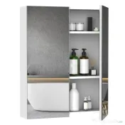 HOMCOM Dulap de Baie Suspendat cu Două Uși Frontale, Oglindă și 2 Rafturi Interioare din MDF, 60x15x75 cm, Alb 