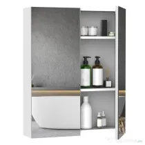 HOMCOM Dulap de Baie Suspendat cu Două Uși Frontale, Oglindă și 2 Rafturi Interioare din MDF, 60x15x75 cm, Alb