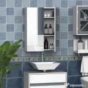 HOMCOM Dulap de Baie Suspendat cu Două Uși Frontale, Oglindă și 2 Rafturi Interioare din MDF, 60x15x75 cm, Alb 