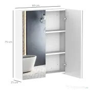 HOMCOM Dulap de Baie Suspendat cu Două Uși Frontale, Oglindă și 2 Rafturi Interioare din MDF, 60x15x75 cm, Alb 