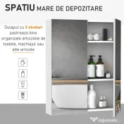 HOMCOM Dulap de Baie Suspendat cu Două Uși Frontale, Oglindă și 2 Rafturi Interioare din MDF, 60x15x75 cm, Alb 