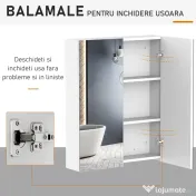 HOMCOM Dulap de Baie Suspendat cu Două Uși Frontale, Oglindă și 2 Rafturi Interioare din MDF, 60x15x75 cm, Alb 