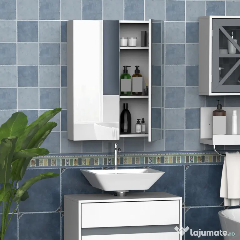 HOMCOM mobilier baie dulap cu oglinda, 60x75x15cm, MDF alb | Aosom Romania