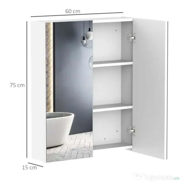 HOMCOM mobilier baie dulap cu oglinda, 60x75x15cm, MDF alb | Aosom Romania