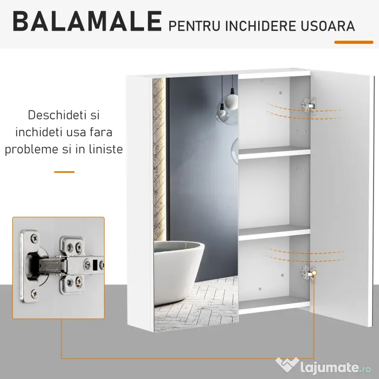 HOMCOM mobilier baie dulap cu oglinda, 60x75x15cm, MDF alb | Aosom Romania