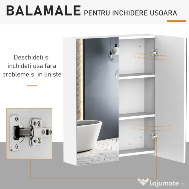 HOMCOM mobilier baie dulap cu oglinda, 60x75x15cm, MDF alb | Aosom Romania