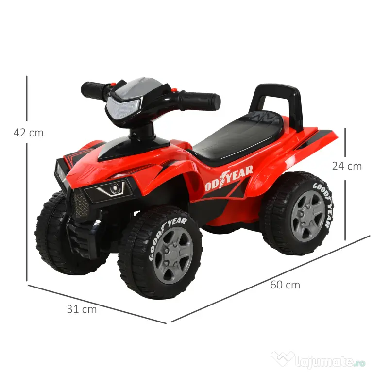HOMCOM ATV GOODYEAR Licențiat, cu Lumini și Sunete Reale, Roșu și Negru, pentru Piloți în Devenire de 18-36 Luni | Aosom Romania