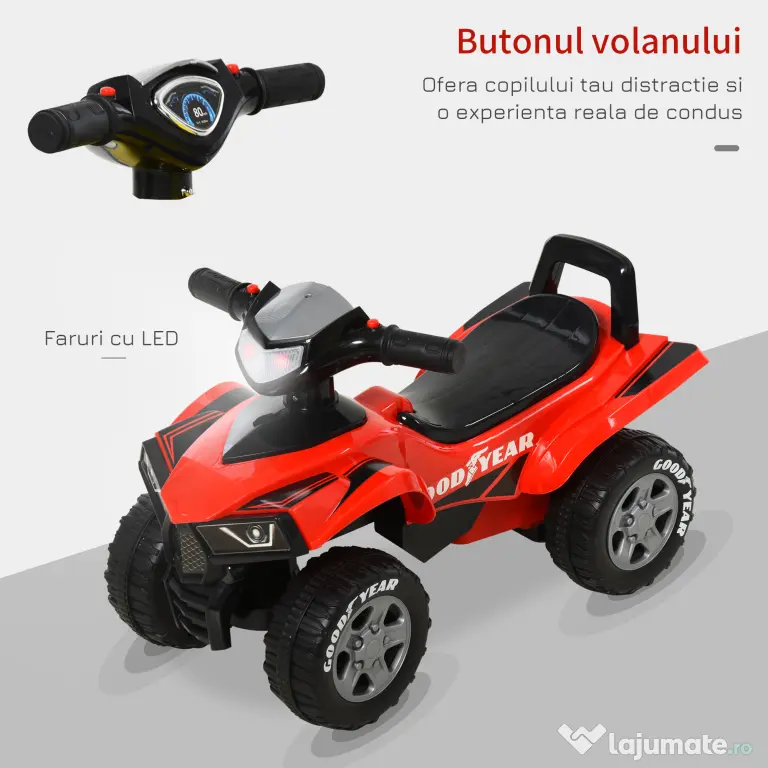 HOMCOM ATV GOODYEAR Licențiat, cu Lumini și Sunete Reale, Roșu și Negru, pentru Piloți în Devenire de 18-36 Luni | Aosom Romania