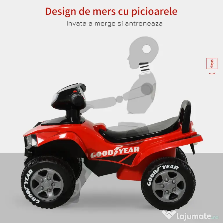 HOMCOM ATV GOODYEAR Licențiat, cu Lumini și Sunete Reale, Roșu și Negru, pentru Piloți în Devenire de 18-36 Luni | Aosom Romania