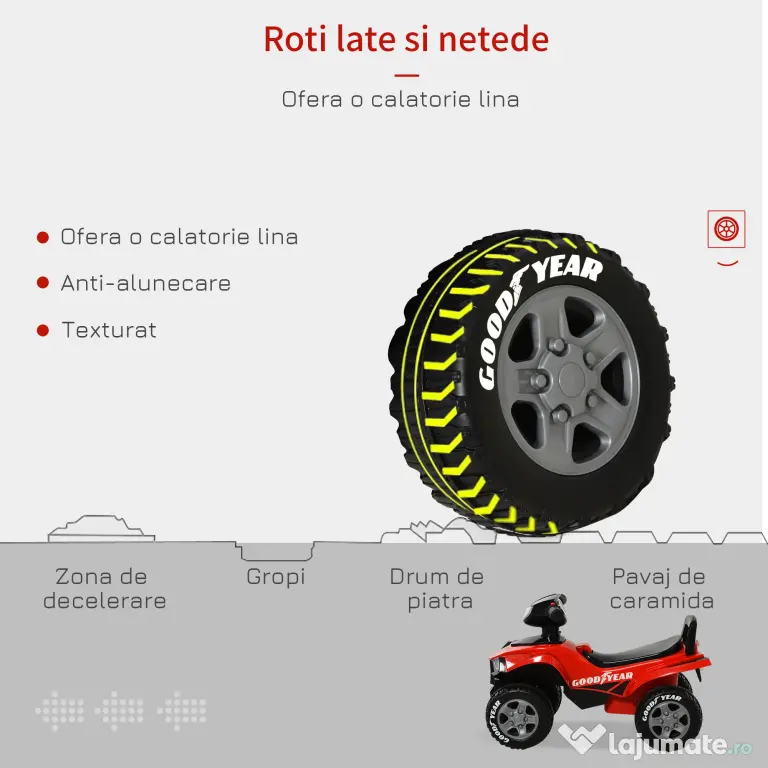 HOMCOM ATV GOODYEAR Licențiat, cu Lumini și Sunete Reale, Roșu și Negru, pentru Piloți în Devenire de 18-36 Luni | Aosom Romania