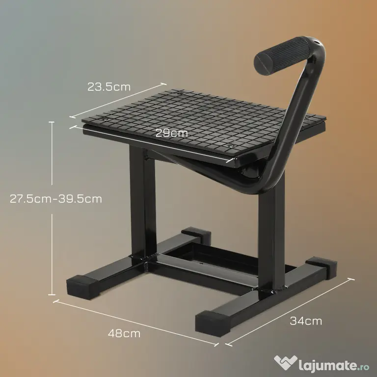 DURHAND Suport Motociclete din Oțel, Suport pentru Motociclete cu Suprafața și Manivelă din Cauciuc, 48x34x43 cm, Negru | Aosom Romania