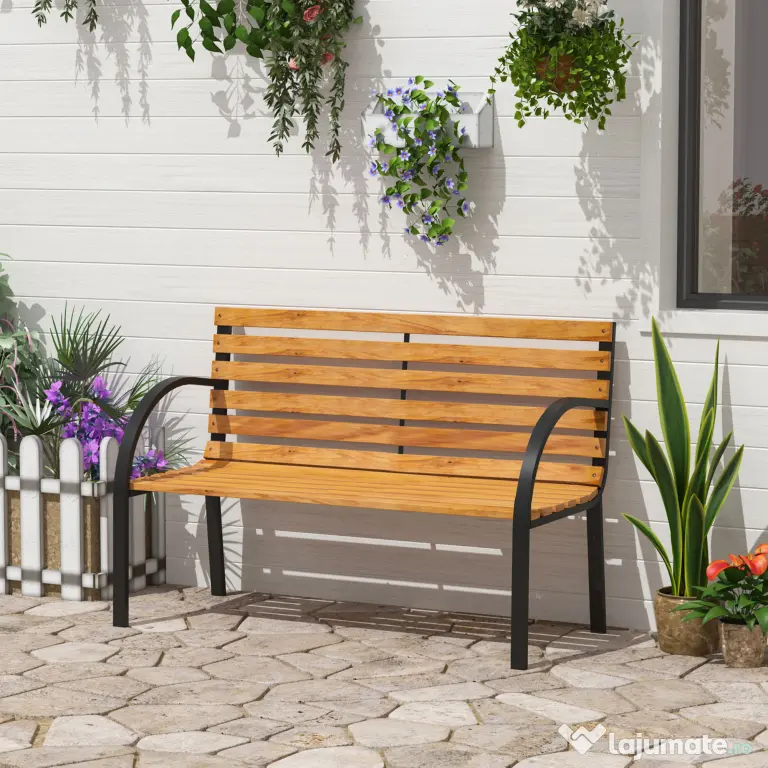 Outsunny Banca de Gradina sau Terasa cu 2 locuri, in Otel 122L x 60L x 83Hcm