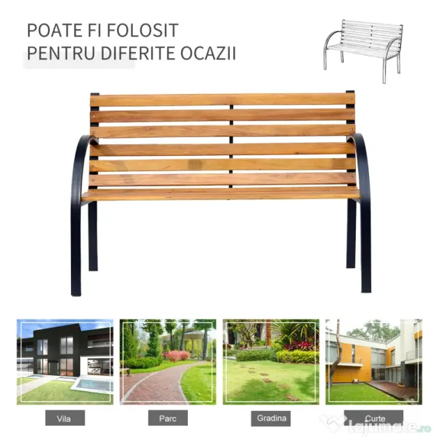 Outsunny Banca de Gradina sau Terasa cu 2 locuri, in Otel 122L x 60L x 83Hcm