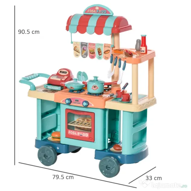 HOMCOM bucatarie de jucarie, copii 3-6 ani, 50 accesorii | Aosom Romania