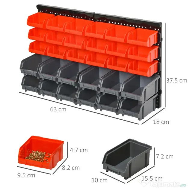 Suport pentru scule DURHAND, 30 de cutii, 37,5x18x63 cm | Aosom Romania