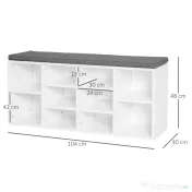 Homcom Bancuta Pantofi – 104×30×48 cm, Alb/Gri cu Rafturi Reglabile