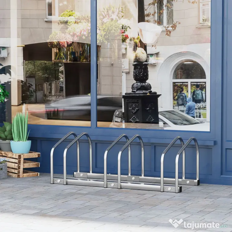 HOMCOM Suport Parcare Biciclete din Oțel, Organizare Eficientă, 70.5x33x27cm, Argintiu | Aosom Romania