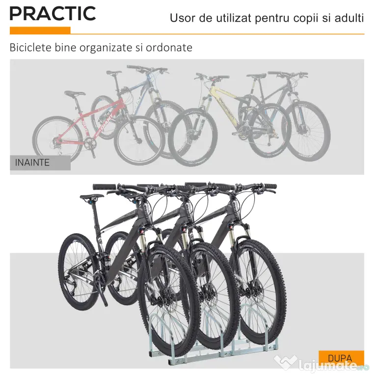 HOMCOM Suport Parcare Biciclete din Oțel, Organizare Eficientă, 70.5x33x27cm, Argintiu | Aosom Romania