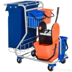 Homcom Carucior Curatenie Profesional cu 4 Galeti, Storcator si Mop