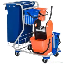 Homcom Carucior Curatenie Profesional cu 4 Galeti, Storcator si Mop