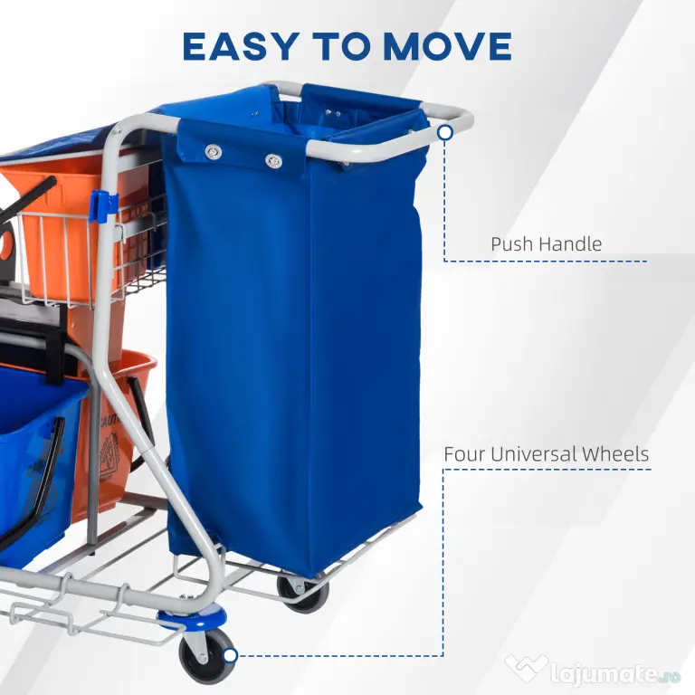 Homcom Carucior Curatenie Profesional cu 4 Galeti, Storcator si Mop