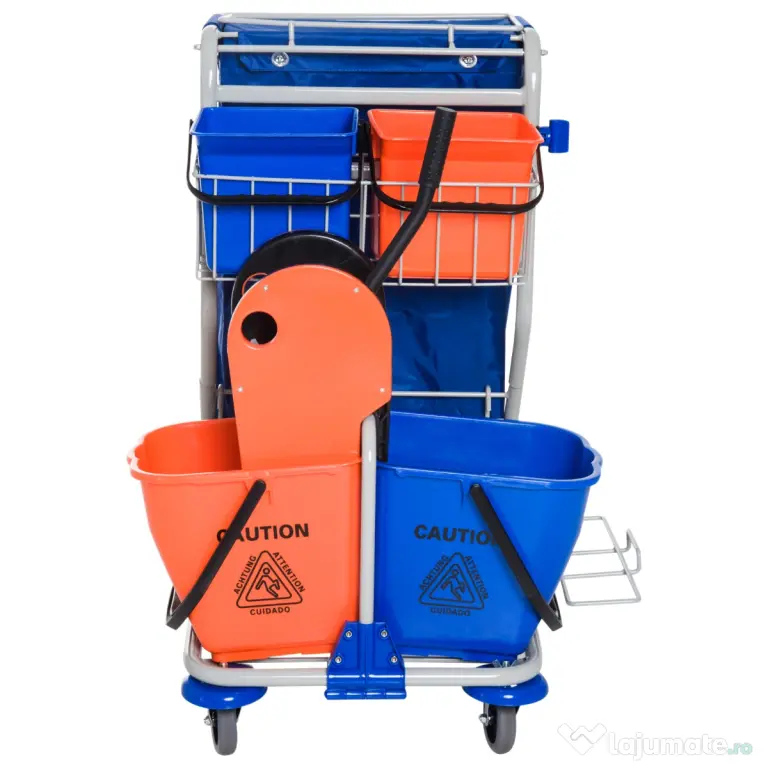 Homcom Carucior Curatenie Profesional cu 4 Galeti, Storcator si Mop