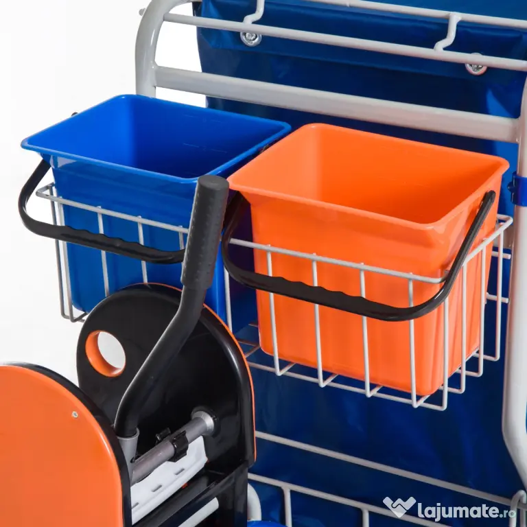 Homcom Carucior Curatenie Profesional cu 4 Galeti, Storcator si Mop