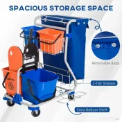 HOMCOM Carucior de Curatare Profesional cu 4 Galeti 18L / 6L Albastru si Portocaliu | Aosom Romania 