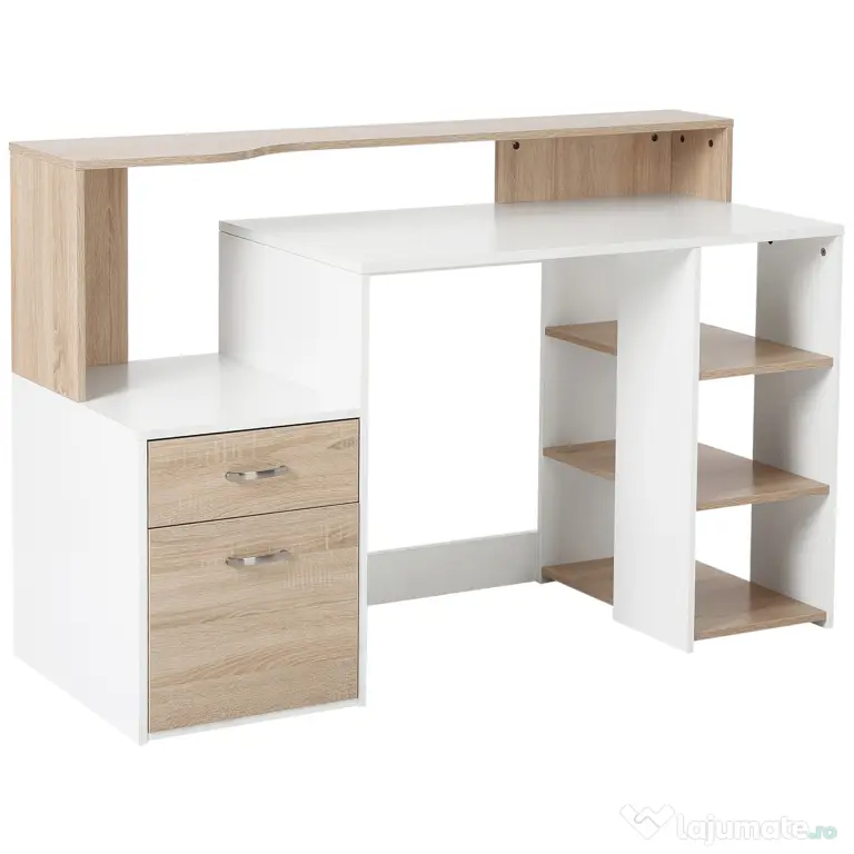 HomCom Homcom Masa de Birou Moderna pentru Computator cu Rafturi din Lemn MDF 140x55x92cm