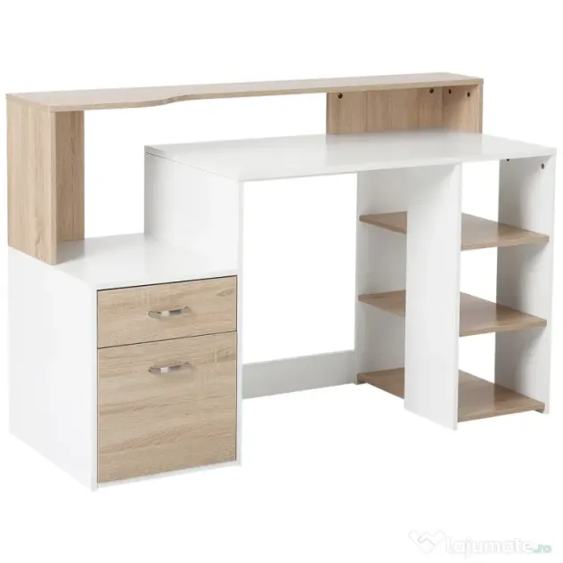 HomCom Homcom Masa de Birou Moderna pentru Computator cu Rafturi din Lemn MDF 140x55x92cm