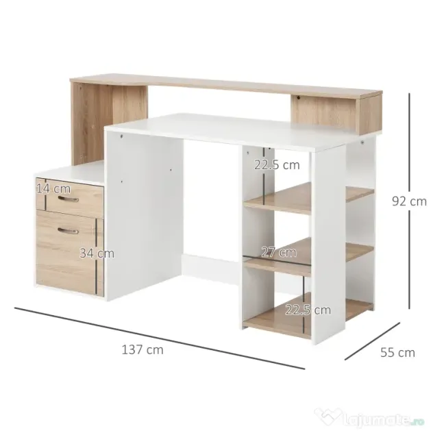 HomCom Homcom Masa de Birou Moderna pentru Computator cu Rafturi din Lemn MDF 140x55x92cm