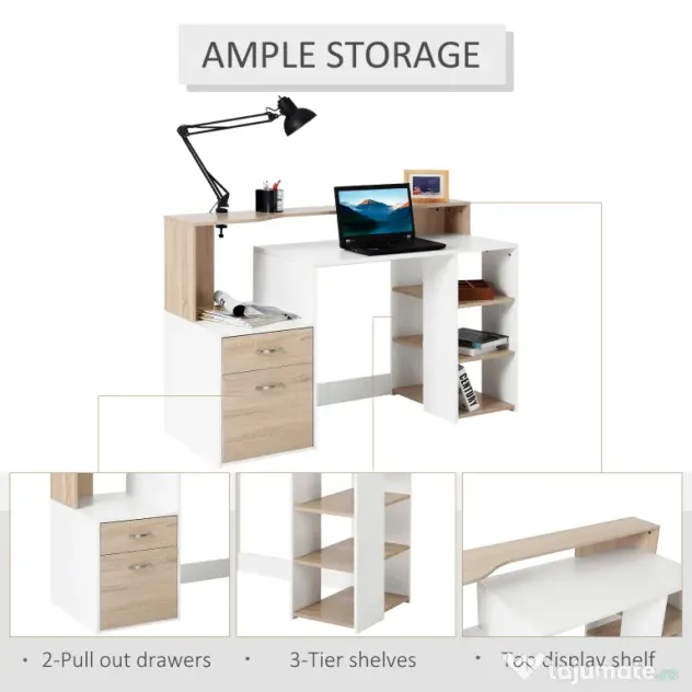 HomCom Homcom Masa de Birou Moderna pentru Computator cu Rafturi din Lemn MDF 140x55x92cm