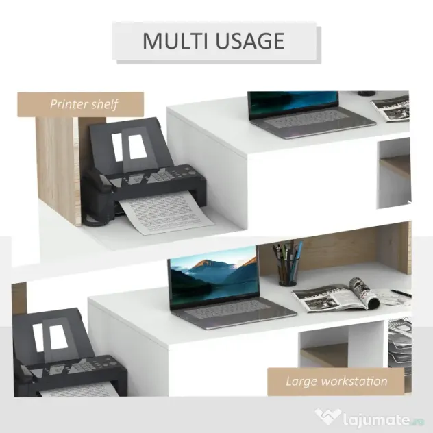 HomCom Homcom Masa de Birou Moderna pentru Computator cu Rafturi din Lemn MDF 140x55x92cm