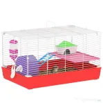 PawHut Cușcă pentru Hamsteri pe 2 Niveluri din Metal și PP cu Căsuță, Rezervor de apă și Roată, 47x30x27 cm
